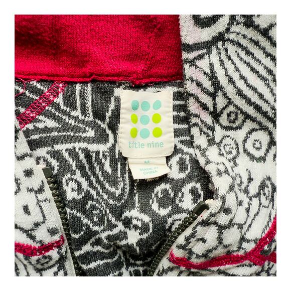 Title Nine Full Zip Abstract Hoodie Sweater Floral Black/White/Red Women's Med - Picture 2 of 8